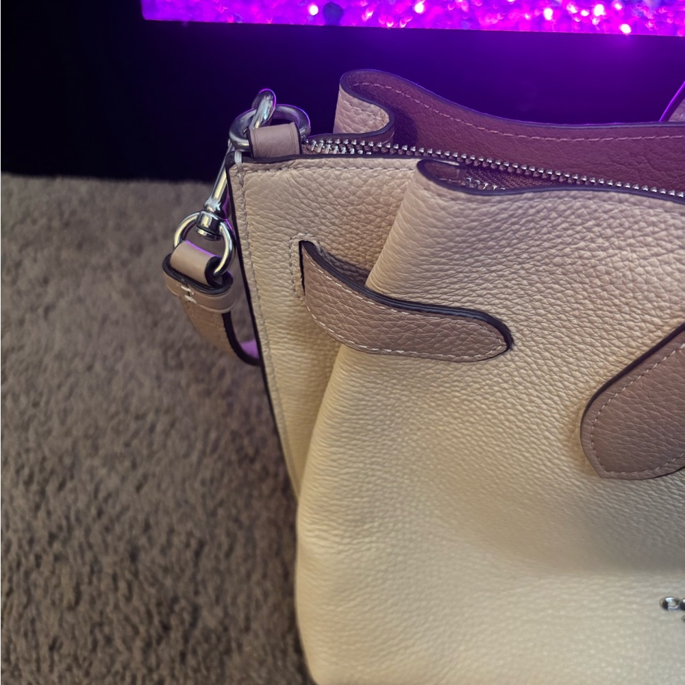 Coach Authentic Pebble Stone Leather Tote Bag CH536 Ivory Style Hanna - Picture 6 of 12